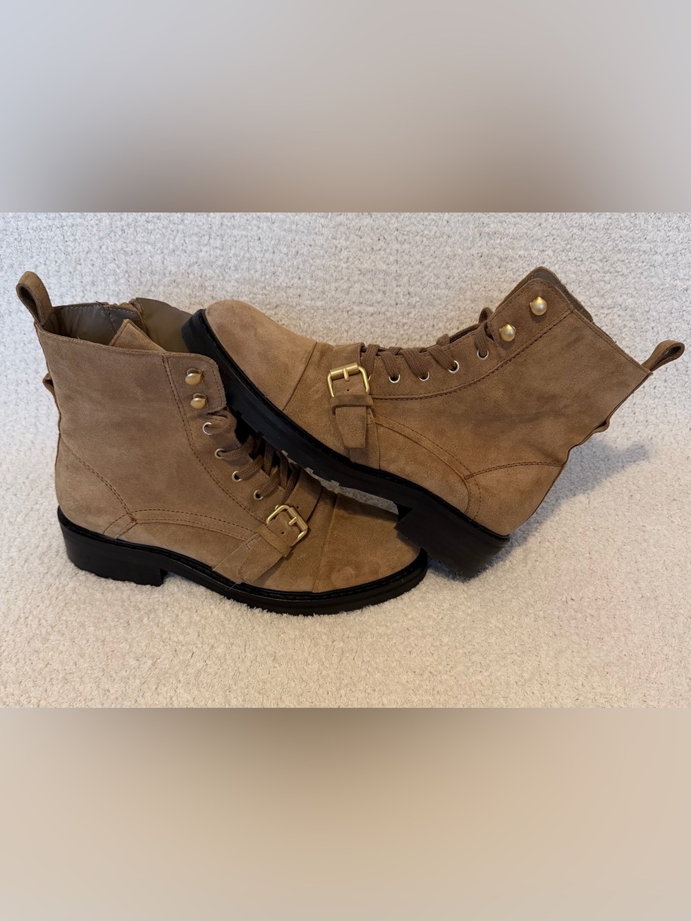 AllSaints Women’s Donita Suede Combat Boots in Dark Sand Size 40 (Size 9 US)